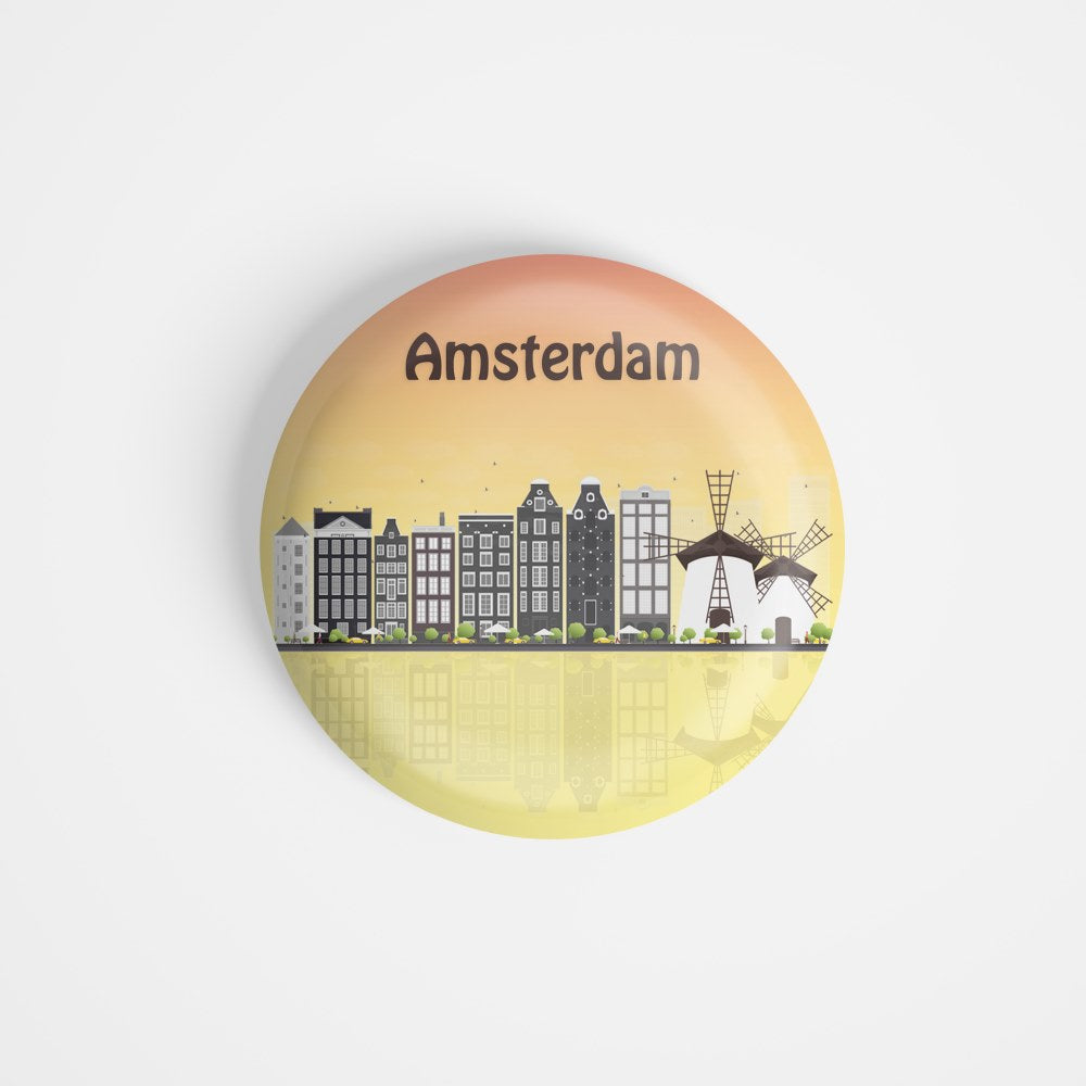 dhcrafts Round Fridge Magnet Multicolour Places Amsterdam City In Netherlands Glossy Finish Design Pack of 1 (75 mm)